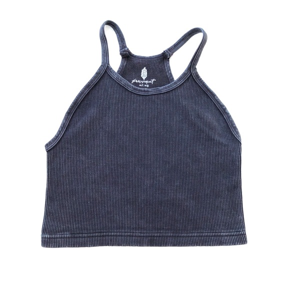 Free People Tops - Free People Happiness Runs Washed Black Ribbed Crop Top